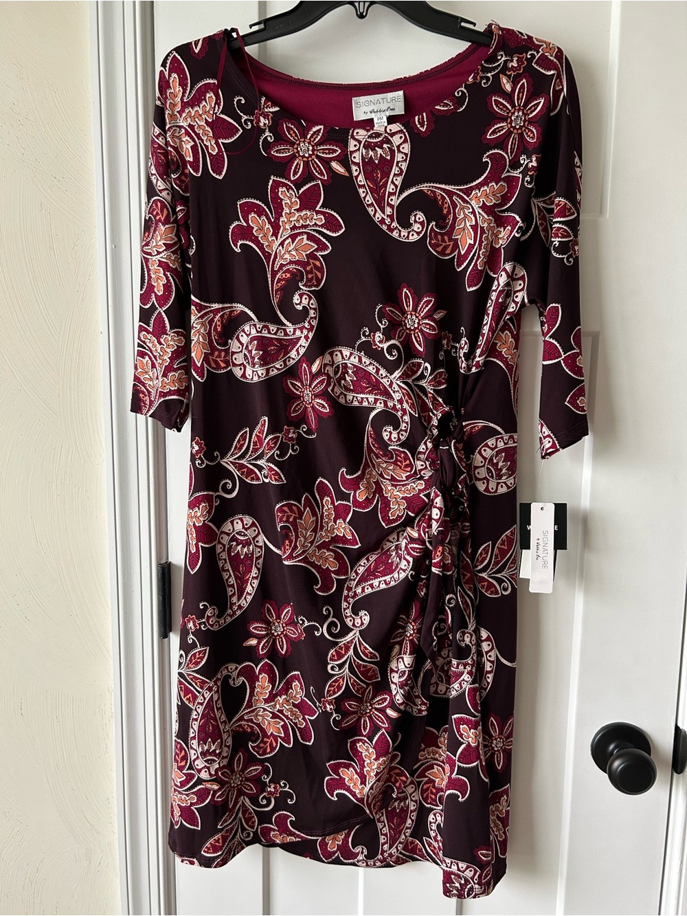 Signature by Robbie Bee Wine Multi Paisley Wrap Dress